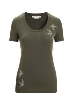 Icebreaker Merino Tech Lite Ii Ss Scoop Swarmingshapes - T-Shirt Imprimé - Loden