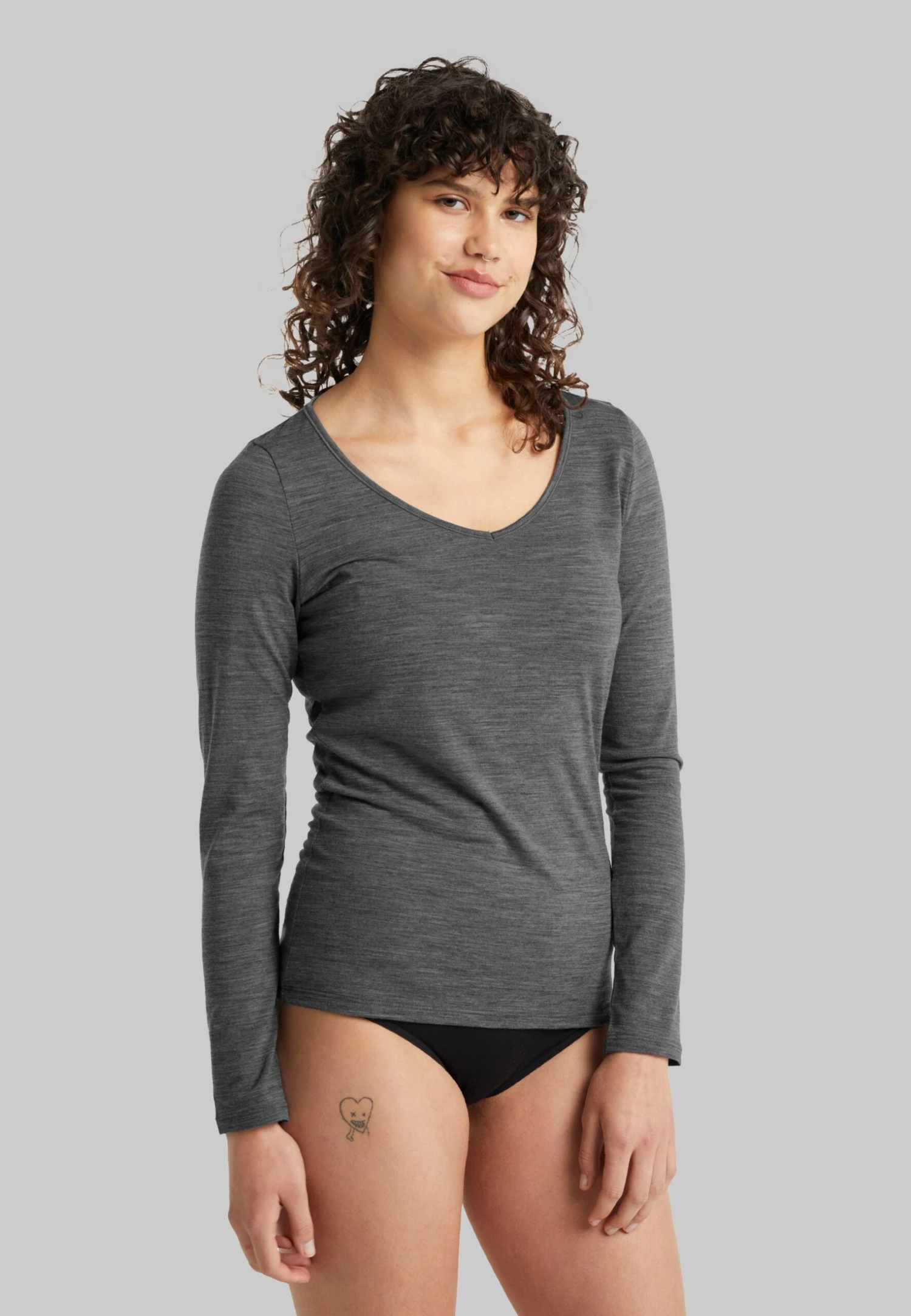 Icebreaker Merino Siren Ls Sweetheart - Caraco - Gritstone Hthr 1 Icebreaker Merino Siren Ls Sweetheart - Caraco - Gritstone Hthr