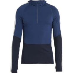 Icebreaker T-Shirt Manches Longues à Capuche Homme- 200 Sonebula Half Zip - Midnight Navy/Royal Navy/Snow -Icebreaker icebreaker mens 200 sonebula half zip long sleeve hood shirt midnight navy royal navy snow 1 1486775