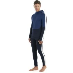 Icebreaker T-Shirt Manches Longues à Capuche Homme- 200 Sonebula Half Zip - Midnight Navy/Royal Navy/Snow -Icebreaker icebreaker mens 200 sonebula half zip long sleeve hood shirt midnight navy royal navy snow 3 1555383