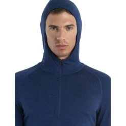 Icebreaker T-Shirt Manches Longues à Capuche Homme- 200 Sonebula Half Zip - Midnight Navy/Royal Navy/Snow -Icebreaker icebreaker mens 200 sonebula half zip long sleeve hood shirt midnight navy royal navy snow 5 1555385