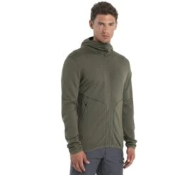 Icebreaker Veste Polaire à Capuche Homme - 560 Realfleece™ Elemental II - Loden