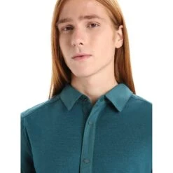 Icebreaker Chemise Manches Longues Homme - Hike - Green Glory -Icebreaker icebreaker mens hike long sleeve shirt green glory 6 1381647