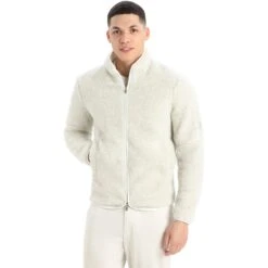 Icebreaker Veste Polaire Homme - RealFleece™ High Pile - Ecru Hthr/Snow -Icebreaker icebreaker mens realfleece high pile long sleeve zip jacket ecru hthr snow 3 1263977