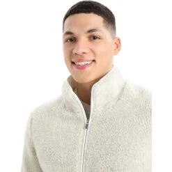Icebreaker Veste Polaire Homme - RealFleece™ High Pile - Ecru Hthr/Snow -Icebreaker icebreaker mens realfleece high pile long sleeve zip jacket ecru hthr snow 5 1263979