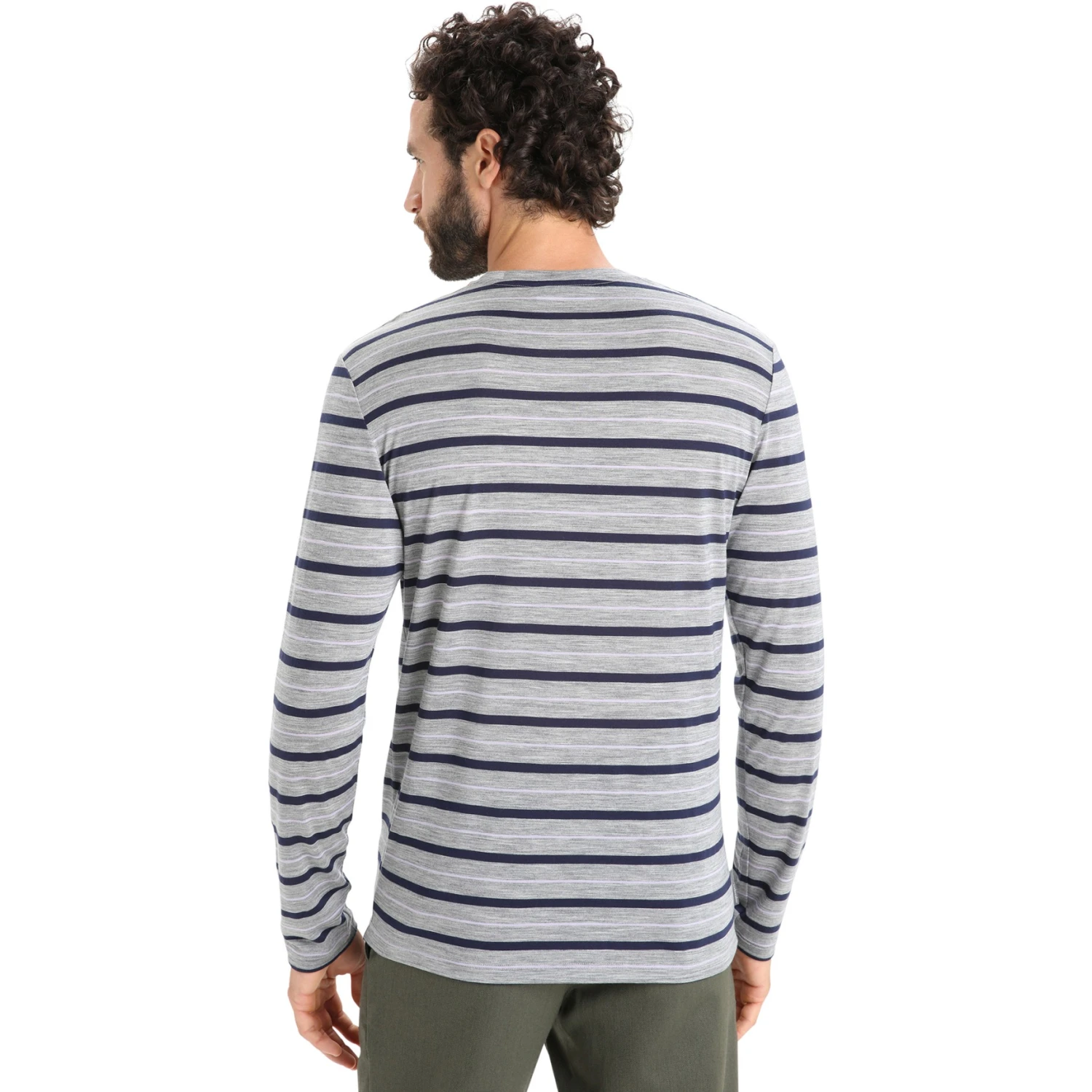 Icebreaker T-Shirt Manches Longues Homme - Wave - Metro Hthr/Midnight Navy/Stripe 2 Icebreaker T-Shirt Manches Longues Homme - Wave - Metro Hthr/Midnight Navy/Stripe â Image 2