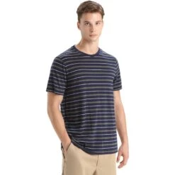 Icebreaker T-Shirt Homme - Wave - Midnight Navy/Loden/Stripe
