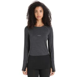 Icebreaker Maillot De Corps Manches Longues Femme - 125 ZoneKnit™ Crewe - Jet Hthr/Black/Metro Hthr