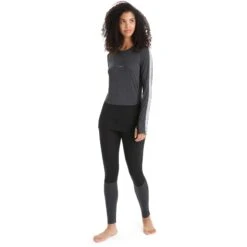 Icebreaker Maillot De Corps Manches Longues Femme - 125 ZoneKnit™ Crewe - Jet Hthr/Black/Metro Hthr -Icebreaker icebreaker womens 125 zoneknit long sleeve crewe jet hthr black metro hthr 5 1385363