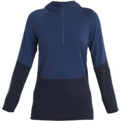 Icebreaker T-Shirt Manches Longues à Capuche Femme - 200 Sonebula Half Zip - Midnight Navy/Royal Navy/Snow -Icebreaker icebreaker womens 200 sonebula half zip long sleeve hood shirt midnight navy royal navy snow 1 1488812
