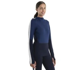 Icebreaker T-Shirt Manches Longues à Capuche Femme - 200 Sonebula Half Zip - Midnight Navy/Royal Navy/Snow
