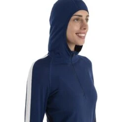 Icebreaker T-Shirt Manches Longues à Capuche Femme - 200 Sonebula Half Zip - Midnight Navy/Royal Navy/Snow -Icebreaker icebreaker womens 200 sonebula half zip long sleeve hood shirt midnight navy royal navy snow 4 1555378