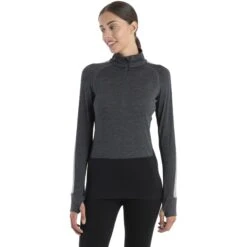 Icebreaker T-Shirt Manches Longues Femme - 200 ZoneKnit™ Half Zip - Jet HTHR/Noir/Metro HTHR