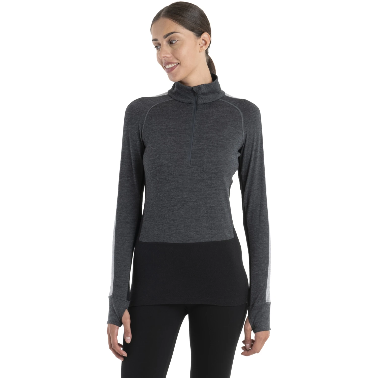 Icebreaker T-Shirt Manches Longues Femme - 200 ZoneKnit™ Half Zip - Jet HTHR/Noir/Metro HTHR 1 Icebreaker T-Shirt Manches Longues Femme - 200 ZoneKnit™ Half Zip - Jet HTHR/Noir/Metro HTHR