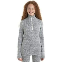 Icebreaker T-Shirt Manches Longues Femme - 260 Vertex Half Zip Herenga - Snow/Noir