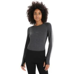 Icebreaker T-Shirt Manches Longues Femme - 260 ZoneKnit™ Crewe - Jet HTHR/Noir/Metro HTHR