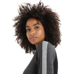 Icebreaker T-Shirt Manches Longues Femme - 260 ZoneKnit™ Crewe - Jet HTHR/Noir/Metro HTHR -Icebreaker icebreaker womens 260 zoneknit crewe long sleeve jet hthr black metro hthr 7 1489478