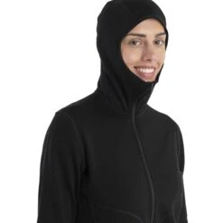 Icebreaker Veste Polaire à Capuche Femme - 560 Realfleece™ Elemental II - Noir -Icebreaker icebreaker womens 560 realfleece elemental ii long sleeve zip hood black 5 1555469