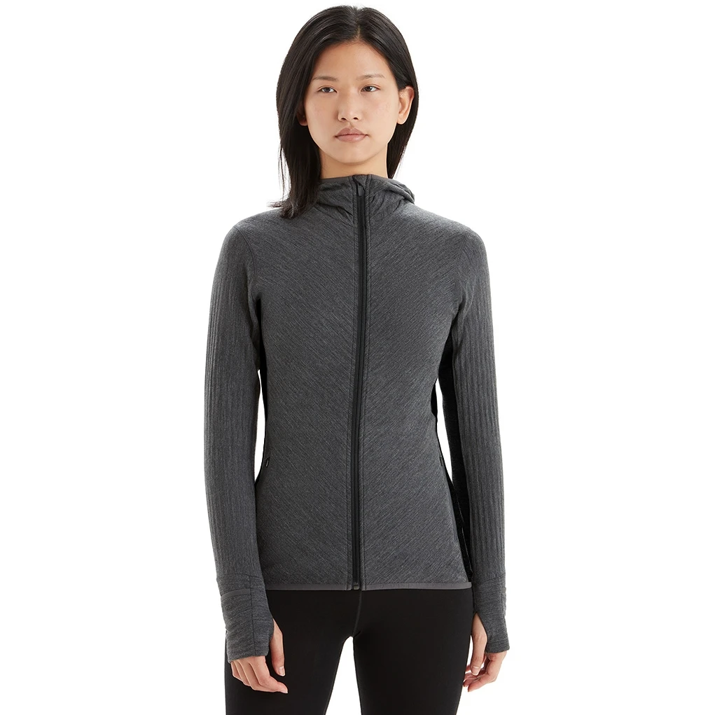 Icebreaker Veste Polaire à Capuche Femme - Descender - Jet HTHR/Black 1 Icebreaker Veste Polaire à Capuche Femme - Descender - Jet HTHR/Black