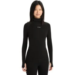 Icebreaker Chemise Col Roulé Femme - MerinoFine™ - Noir