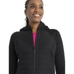 Icebreaker Veste à Capuche Femme - Quantum Hybrid - Noir 14 Icebreaker Veste à Capuche Femme - Quantum Hybrid - Noir -Icebreaker icebreaker womens quantum hybrid long sleeve zip hoodie black model 5 1535736