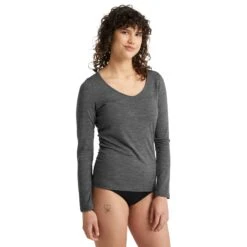 Icebreaker T-Shirt Manches Longues Femme - Siren Sweetheart - Gritstone Heather