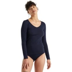Icebreaker T-Shirt Manches Longues Femme - Siren Sweetheart - Midnight Navy