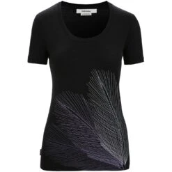 Icebreaker T-Shirt Femme - Tech Lite II Scoop Plume - Noir -Icebreaker icebreaker womens tech lite ii plume short sleeve scoop tee black 2 1430542