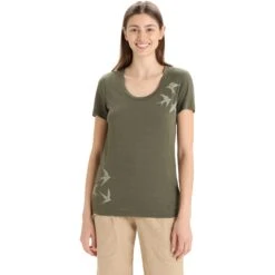Icebreaker T-Shirt Femme - Tech Lite II Swarming Shapes Scoop - Loden
