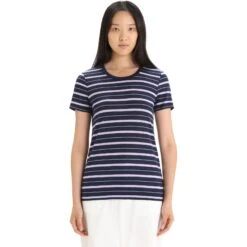 Icebreaker T-Shirt Femme - Wave - Midnight Navy/Purple Gaze/Stripe