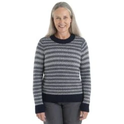 Icebreaker Pullover Femme - Waypoint Crewe - Midnight Navy/Snow/Stripe