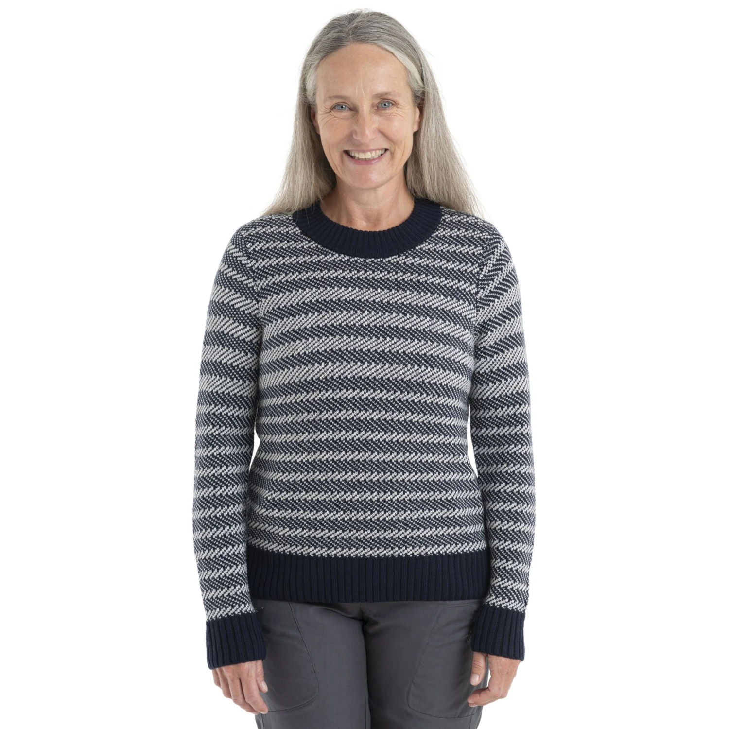 Icebreaker Pullover Femme - Waypoint Crewe - Midnight Navy/Snow/Stripe 1 Icebreaker Pullover Femme - Waypoint Crewe - Midnight Navy/Snow/Stripe