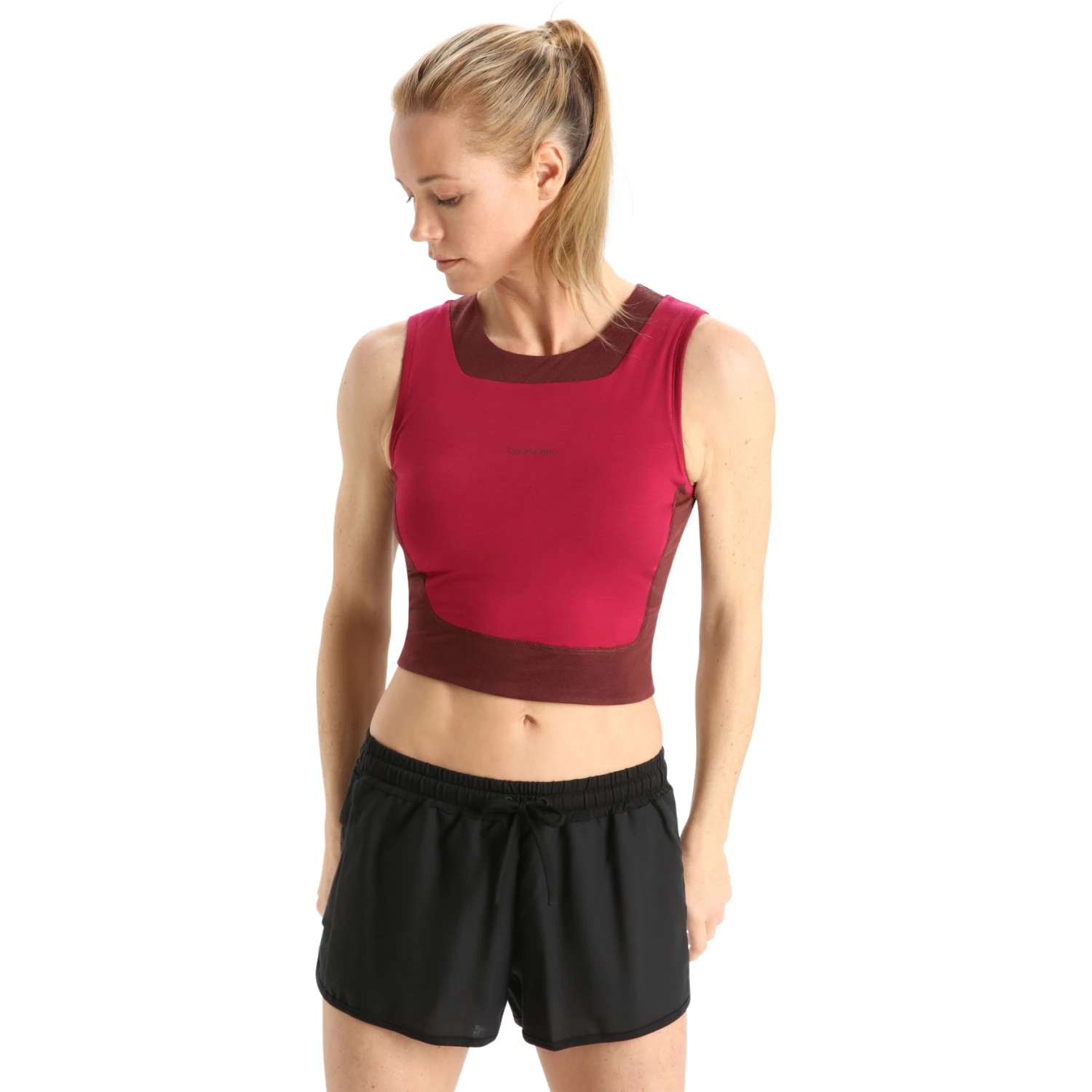 Icebreaker Débardeur Court Soutien-Gorge Intégré Femme - ZoneKnit™ - Cherry/Espresso 1 Icebreaker Débardeur Court Soutien-Gorge Intégré Femme - ZoneKnit™ - Cherry/Espresso